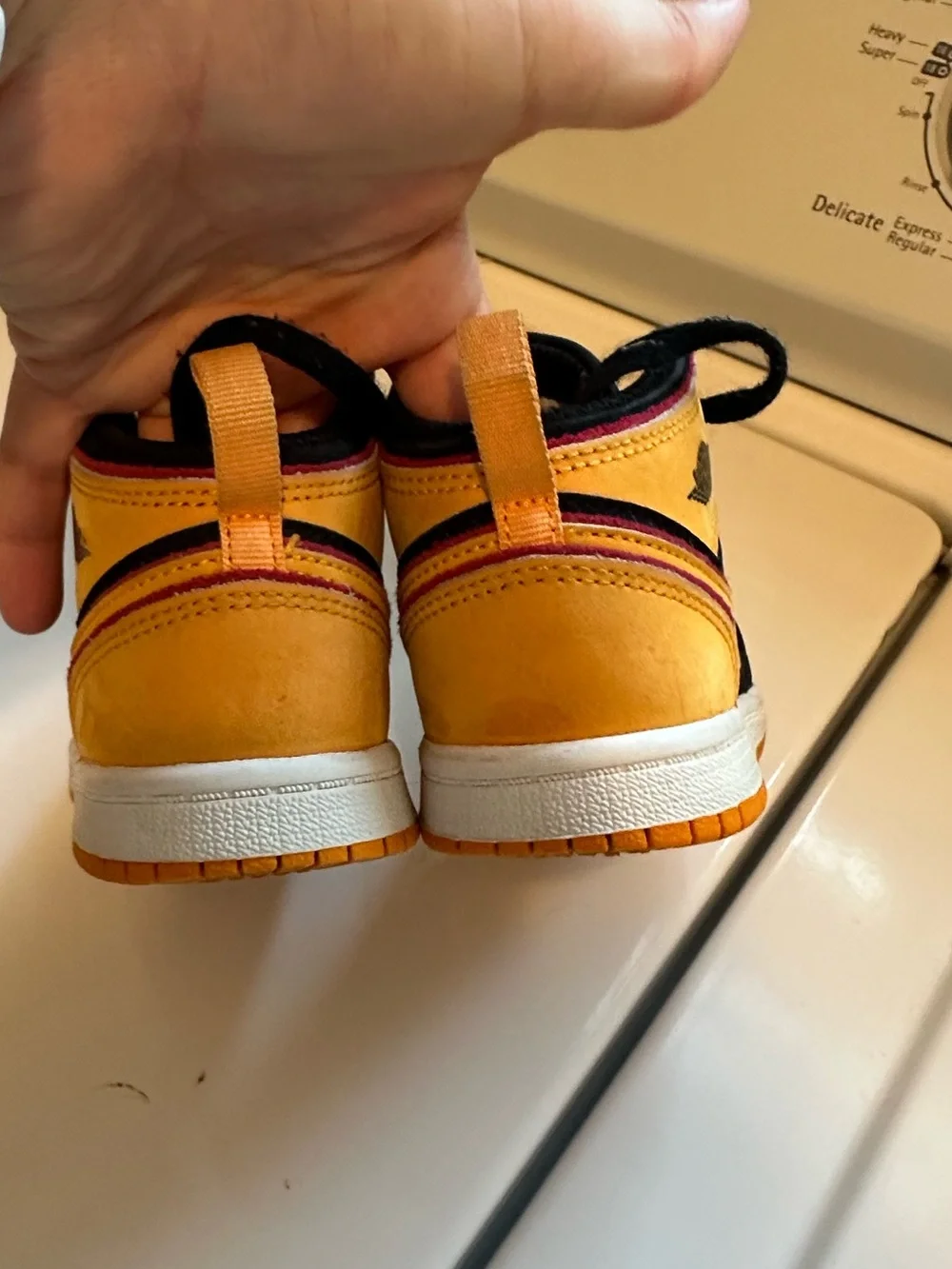 Nike Air Jordan 1 Mid-Top Basketball Shoes in Black and Yellow Vivid Orange 10